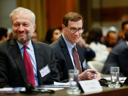 Richard Visek, Principal Deputy Legal Adviser of U.S. attends a public hearing held by The International Court of Justice (ICJ) in The Hague, Netherlands, February 21, 2024.