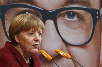 La canciller alemana y líder de la CDU, Angela Merkel, participa el sábado 12 de marzo en el último acto de campaña del partido, en Haigerloch (Baden-Wurtemberg)