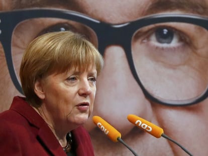 La canciller alemana y líder de la CDU, Angela Merkel, participa el sábado 12 de marzo en el último acto de campaña del partido, en Haigerloch (Baden-Wurtemberg)