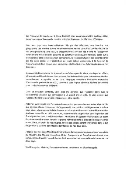 Carta original en francés de Pedro Sánchez a Mohamed VI. 23/03/22