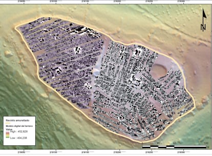 Resultados de la prospección geomagnética del Cerro de la Breña, donde se visibilizan las estructuras urbanas.