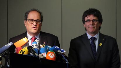 Quim Torra y Carles Puigdemont ayer en Berlín.