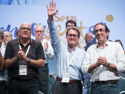 D'esquerra a dreta, Francesc Homs, Lluís Corominas, Artur Mas i Josep Rull en un acte de Convergència.