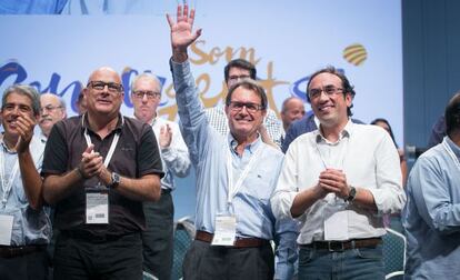 De izquierda a derecha, Francesc Homs, Llu&iacute;s Corominas, Artur Mas y Josep Rull en un acto de Converg&egrave;ncia.