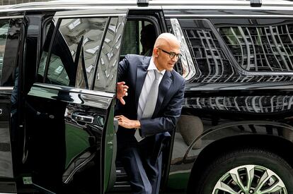 Microsoft CEO Satya Nadella arrives at the Phillip Burton Federal Building and U.S. Courthouse, in San Francisco, on Wednesday, June 28, 2023.  A judge handed Microsoft a big victory on Tuesday, declining to stop its $69 billion takeover of video game maker Activision Blizzard.