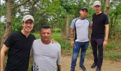 O líder opositor Juan Guaidó, com Brother (à esq.) e Menor (à dir), supostos líderes dos 'Los Rastrojos'.