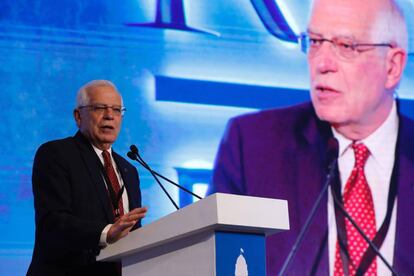 Josep Borrell, durante su participación en el foro internacional durante su visita a la India.