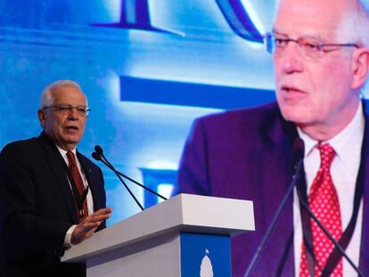 Josep Borrell, durante su participación en el foro internacional durante su visita a la India. 