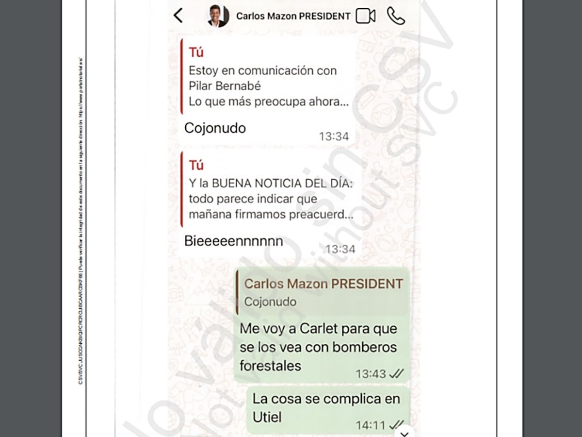 Los mensajes en la mañana de la dana entre Pradas y Mazón: “Estoy en comunicación con Bernabé. Lo que más preocupa es barranco del Poyo y río Magro”. “Cojonudo”, contestó el ‘expresident’