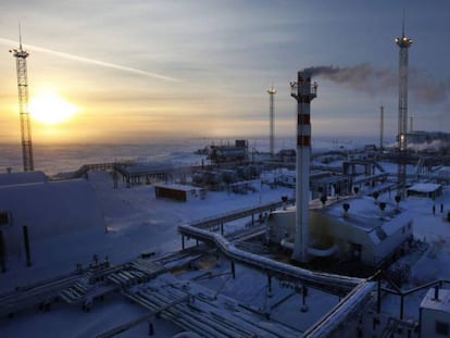 Instalación de gas y petróleo del gigante ruso Gazprom en el golfo del Obi, en el Ártico