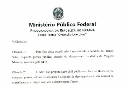 Trecho do TAC entre o Safra e o MPF, de abril de 2016.