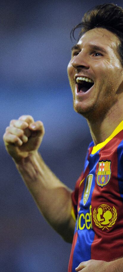Messi celebra un gol con el Barça.