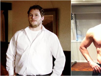 Parecen diferentes personas, pero no. Es Chris Pratt, a la izquierda con 136 kilos en la serie 'Parks and Recreation', y a la derecha después de su dieta y de su plan de gimnasio.