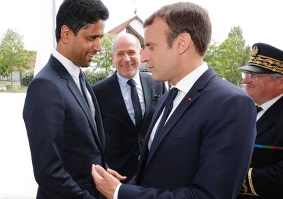 Emmanuel Macron y Nasser Al-Khelaifi en un acto celebrado este jueves.
