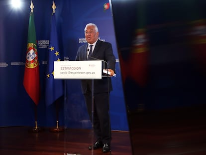 El primer ministro portugués, António Costa, el jueves en la conferencia de prensa tras la reunión por videoconferencia de la Comisión Europea.