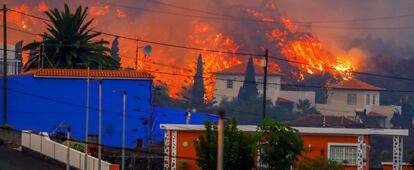 Los ríos de lava fluyendo cerca de la localidad de Los Llanos, en la isla canaria de La Palma.