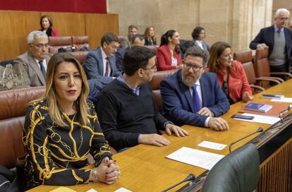 La líder del PSOE andaluz, Susana Díaz, este miércoles en su escaño durante el pleno del Parlamento de Andalucía.