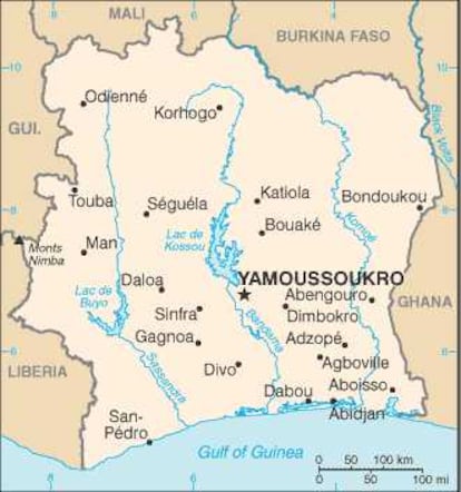 <span >Mapa de Costa de Marfil. United States Central Intelligence Agency's World Factbook</span>