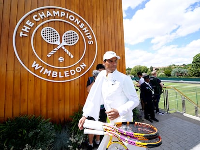 Nadal, tras el entrenamiento de este domingo en las instalaciones del All England Lawn Tennis & Croquet Club.