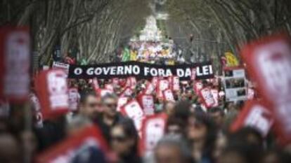 Manifestaci&oacute;n convocada por los sindicatos de CGTP y STAL contra las medidas de austeridad del gobierno, en Lisboa, Portugal. 