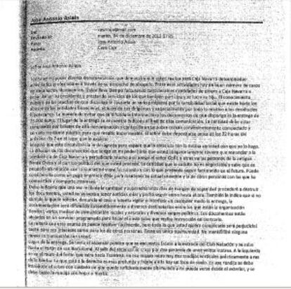 Correo anónimo enviado a José Antonio Asiáin el pasado 4 de diciembre.