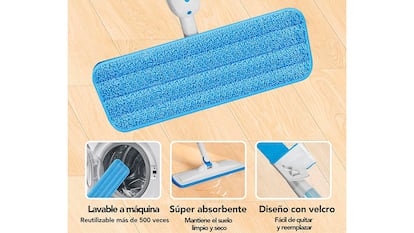 Mopa con pulverizador sobre fondo blanco.