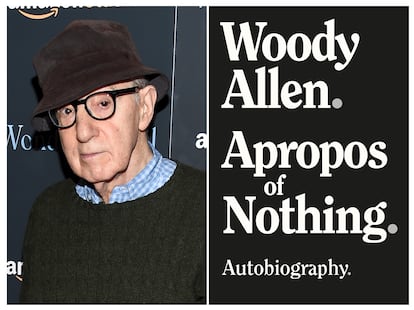 El director de cine Woody Allen, a la izquierda, y la carátula de sus memorias, 'Apropos of Nothing'.