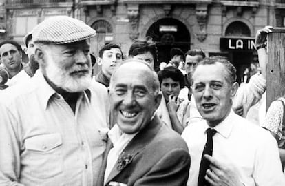 Ernest Hemingway in Pamplona during the San Fermín fiestas.