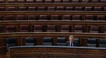 El ministro de Justicia, Alberto Ruiz-Gallard&oacute;n, esta ma&ntilde;ana en el Congreso.  