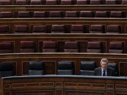 El ministro de Justicia, Alberto Ruiz-Gallard&oacute;n, esta ma&ntilde;ana en el Congreso.  