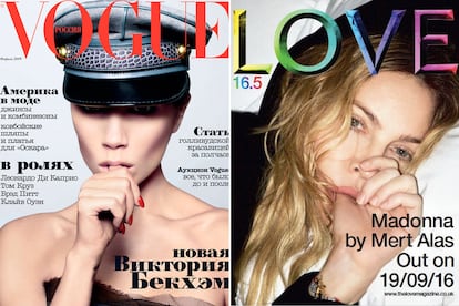 Más ejemplos rescatados de la hemeroteca: Victoria Beckham para ‘Vogue’ Rusia y Madonna para ‘Love’.