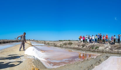 Visitantes de la salina La Esperanza, en la bahía de Cádiz.