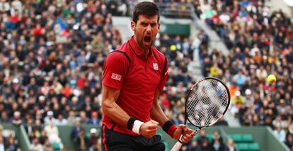 Djokovic celebra su victoria ante Thiem.