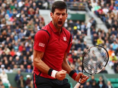 Djokovic celebra su victoria ante Thiem.