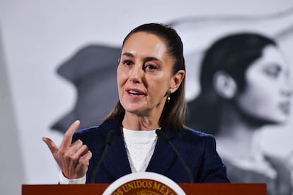 Claudia Sheinbaum durante la conferencia matutina en Palacio Nacional. 