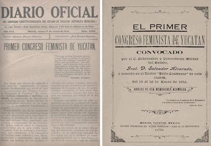 Publicacin del Primer Congreso Feminista en el Diario Oficial del Gobierno Constitucionalista y una invitacin al evento.
