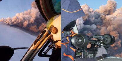 Dos imágenes de la nube de ceniza captadas desde un helicóptero.