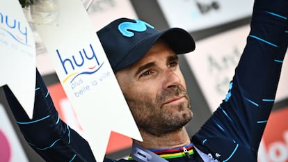 Alejandro Valverde, el miércoles en el podio de la Flecha Valona.