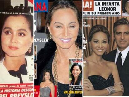 Distintas portadas de revistas del corazón en las que se muestra la evolución de la imagen de Isabel Preysler al cabo de los años.