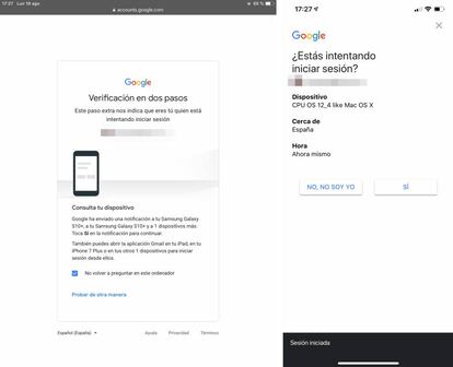 Verificación dos pasos con la aplicación oficial de Google.