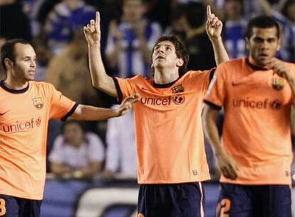 Messi celebra su primer gol.