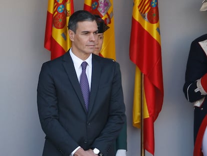 El presidente del Gobierno en funciones, Pedro Sánchez, este jueves en el desfile del Día de la Fiesta Nacional en Madrid.