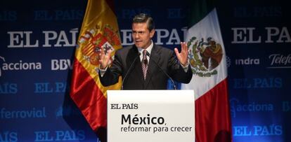 Mexican president Enrique Peña Nieto during his lecture in Madrid.