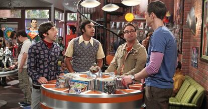 De izquierda a derecha: Simon Helberg, Kunal Nayyar, Johnny Galecki y Jim Parsons, protagonistas masculinos de &#039;Big Bnag Theory.