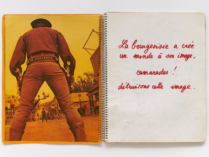 Collage del cuaderno 'À bas le cinéma (début d’une lutte prolongée)', de Jean-Luc Godard, Jean-Pierre Gorin – Groupe Dziga Vertov, de 1969.