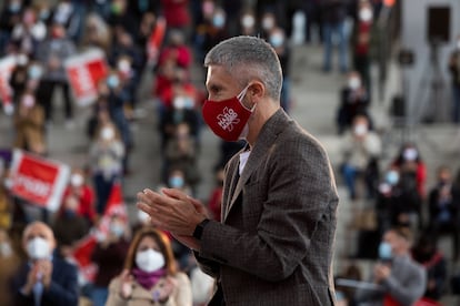 El ministro del Interior, Fernando Grande-Marlaska, durante un acto electoral del PSOE celebrado este domingo en Getafe (Madrid).