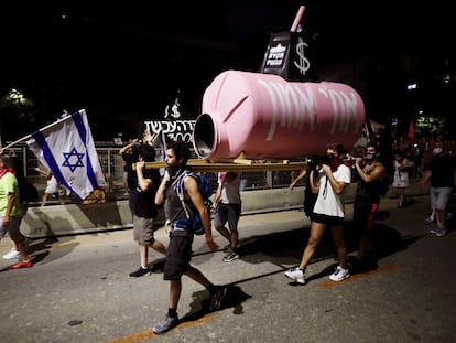 Protesta contra el primer ministro, Benjamín Netanyahu, y su gestión de la pandemia, el pasado sábado en Tel Aviv.
