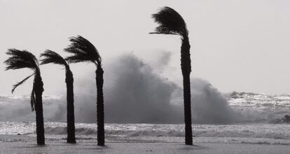 Playa de El Zapillo en Almeria azotada por el temporal.