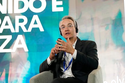 Mario Pardo, presidente ejecutivo de BBVA Colombia, durante su participacin en el panel 'Crecimiento sostenido e inclusivo: clave para reducir la pobreza', este jueves en ciudad de Panam.