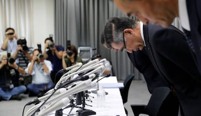 Toshihiro Suzuki, presidente del fabricante de coches Suzuki, en rueda de prensa.